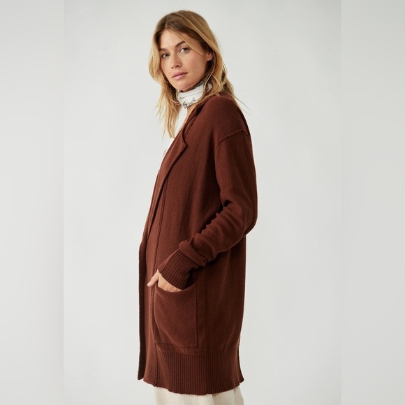 Free People Sweaters - NWT FREE PEOPLE Care FP Desert Cardigan Blazer  Size M Chestnut Oversized 0730